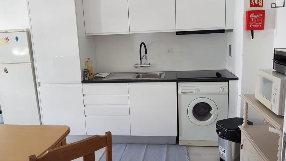 Kitchen or kitchenette, minibar, stove, washing machine