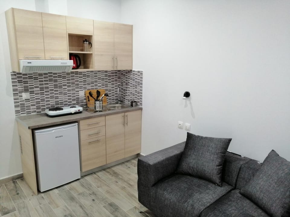 Kitchen or kitchenette, Living room, Seating area, Dining area