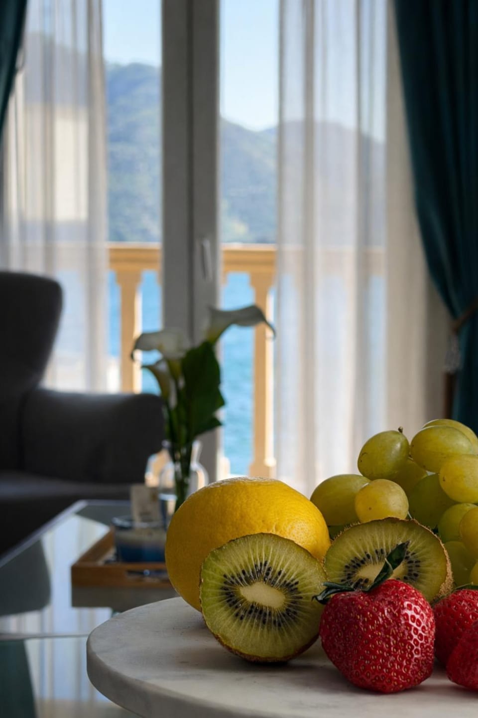 Natural landscape, Living room, Seating area, Mountain view, Sea view