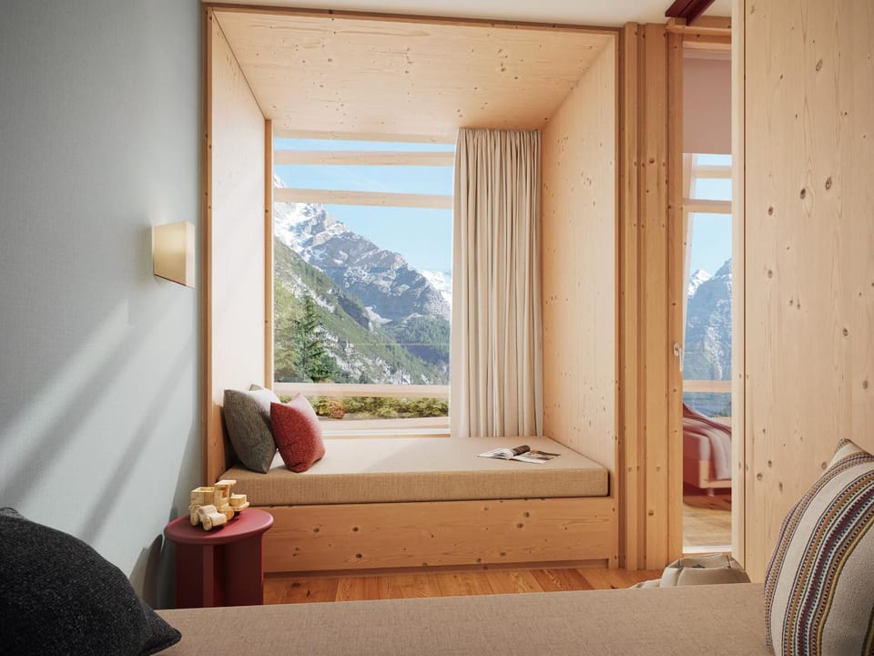Bed, Natural landscape, Bedroom, Mountain view