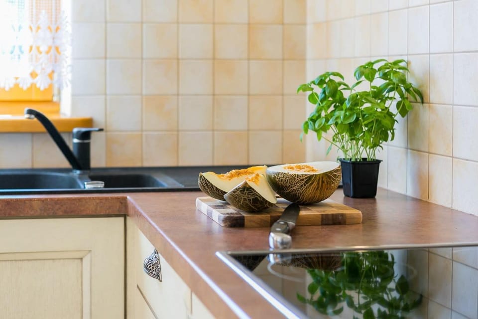 Kitchen or kitchenette, stove
