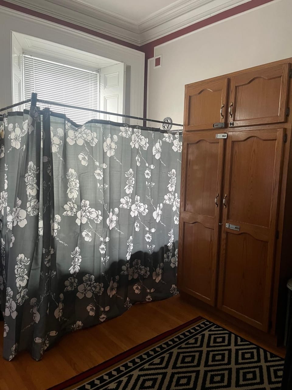 Bed, wardrobe