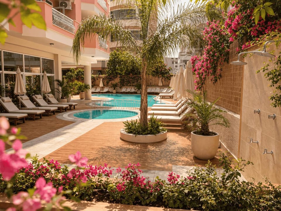 Property building, Patio, Spring, Day, Garden, Garden, Garden view, Pool view, Swimming pool, Swimming pool, sunbed