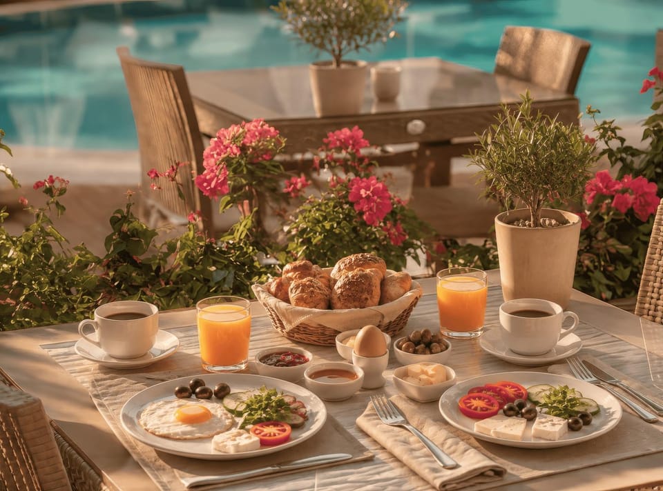 Food close-up, Garden, Food and drinks, Dining area, Food, Pool view, Swimming pool, Breakfast, Continental breakfast, Drinks