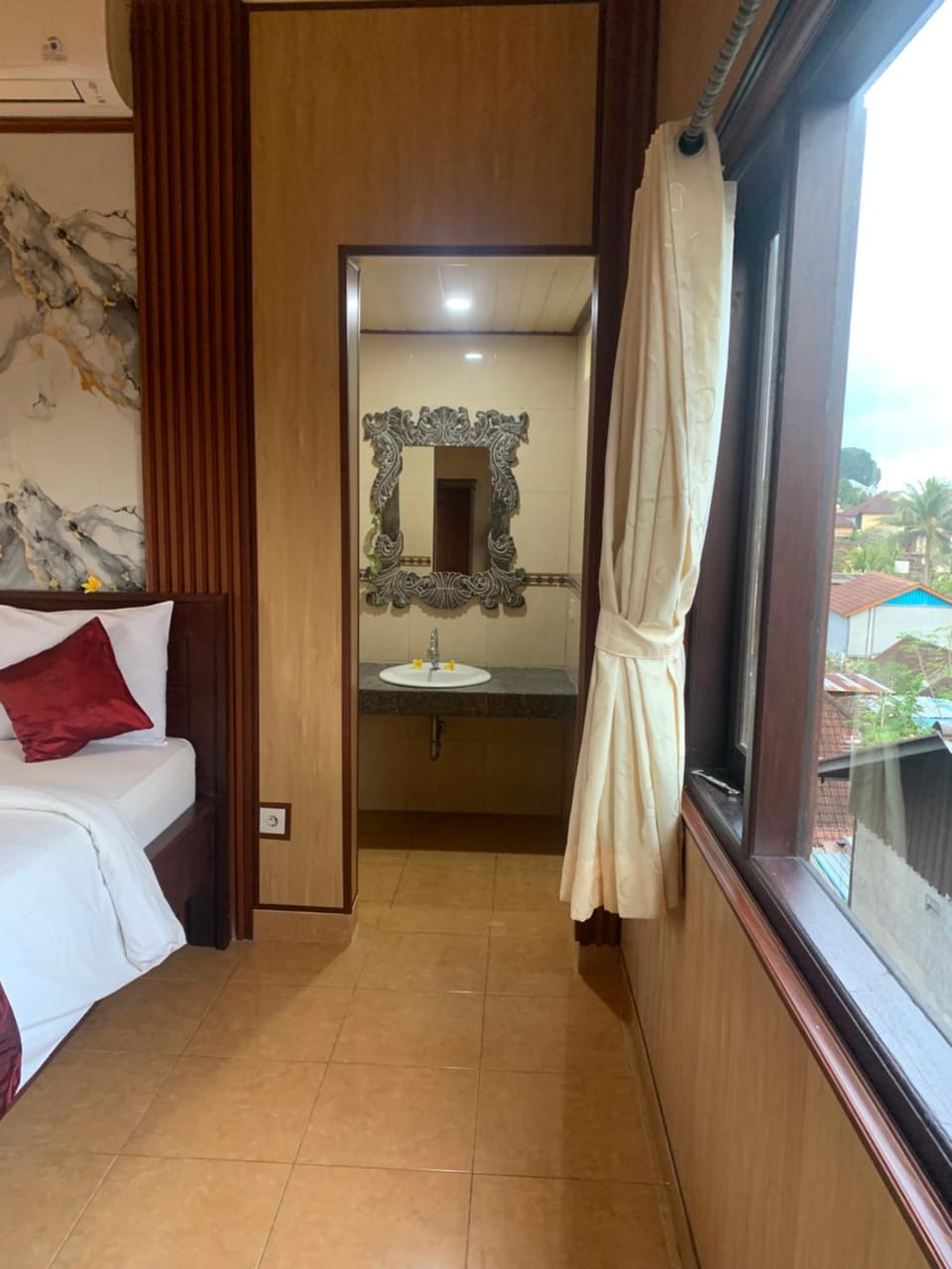 Bed, Bird's eye view, towels, air conditioner