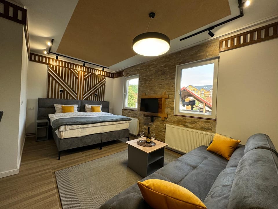 Bed, TV and multimedia, Living room, Photo of the whole room, Seating area, Bedroom