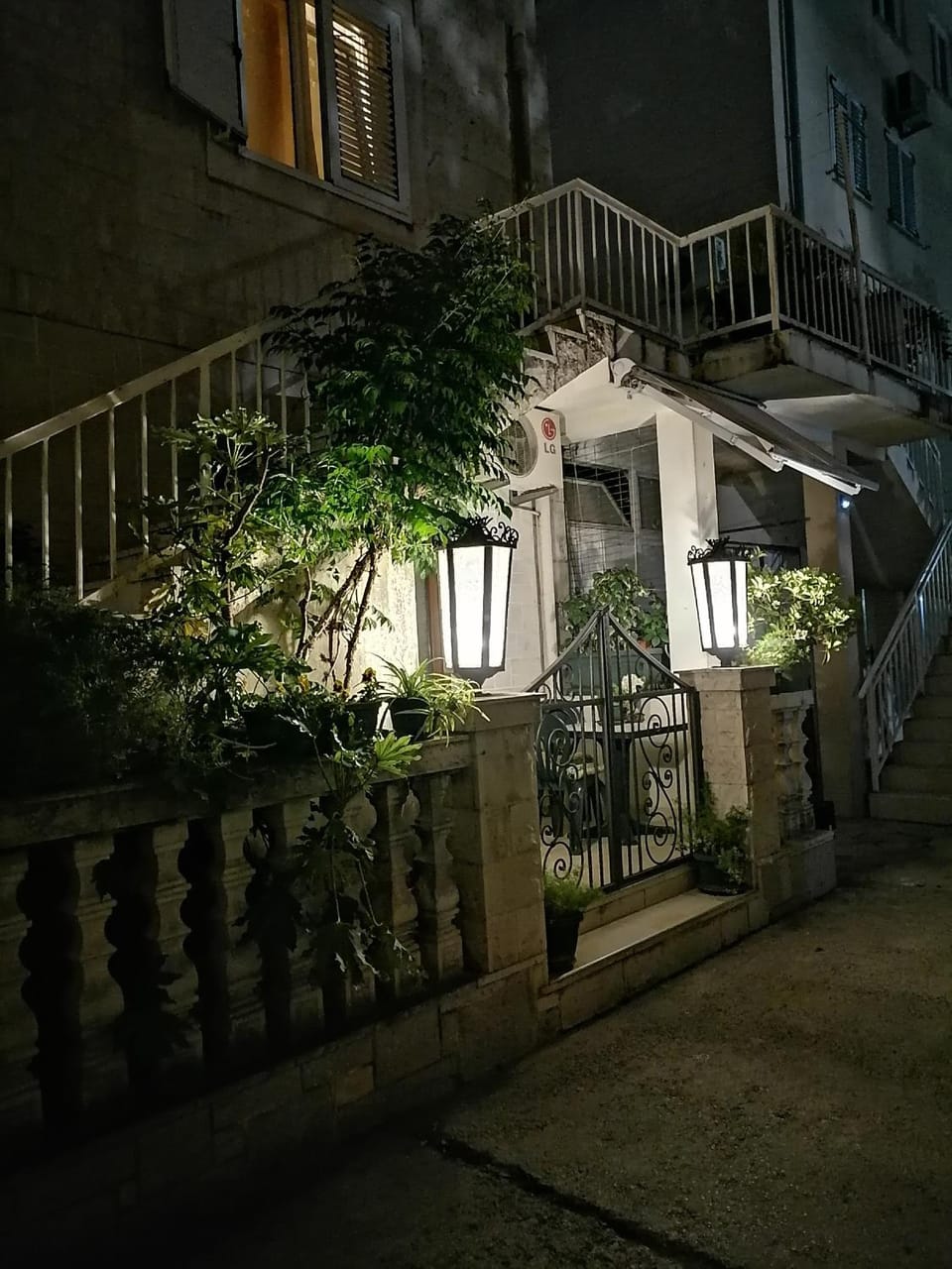 Property building, Patio, Night, Balcony/Terrace