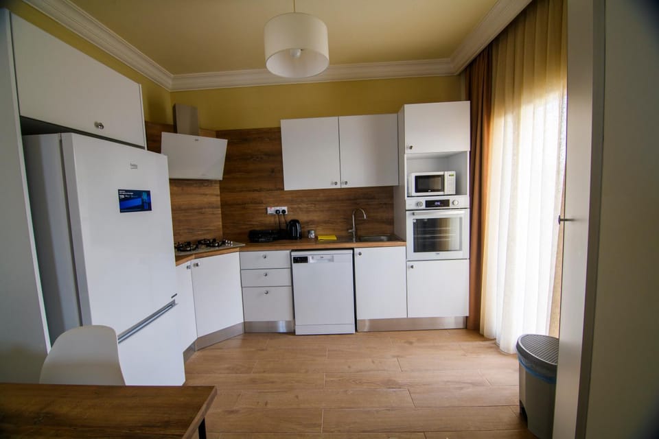 Kitchen or kitchenette, dishwasher, oven, stove, toaster