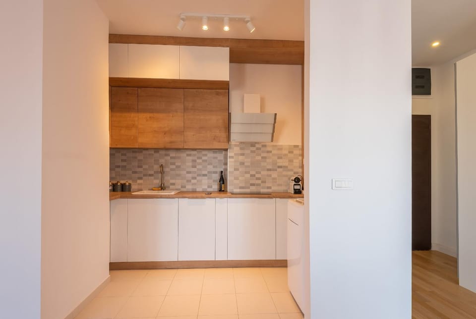 Kitchen or kitchenette, stove