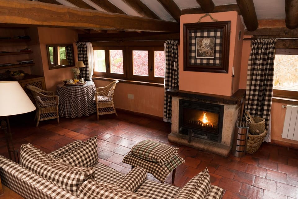 Seating area, Bedroom, fireplace