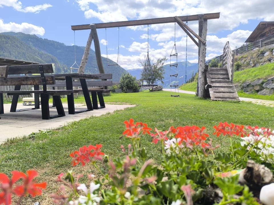 Day, Summer, Children play ground, Garden, View (from property/room), Seating area, Mountain view