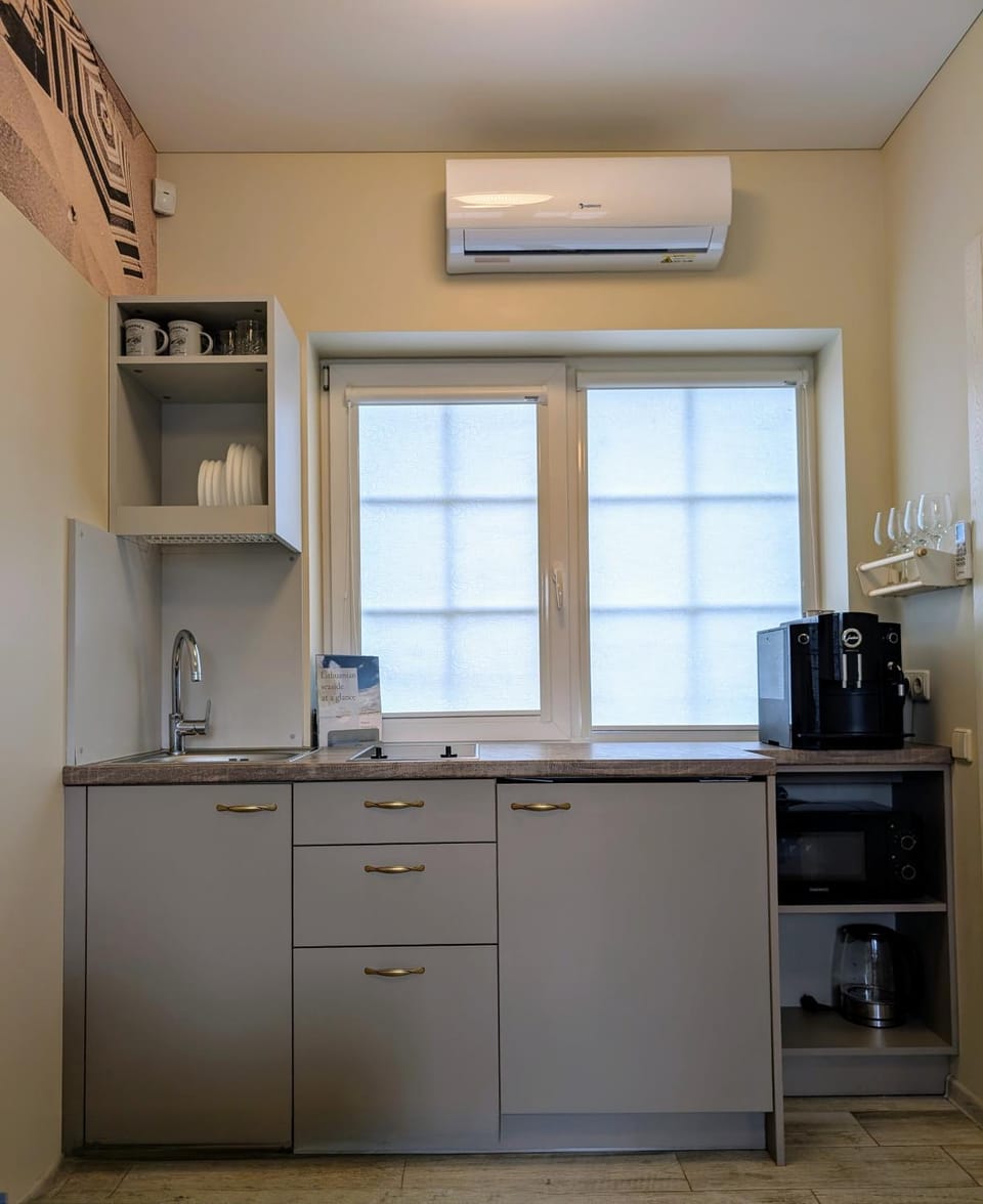 Kitchen or kitchenette, stove
