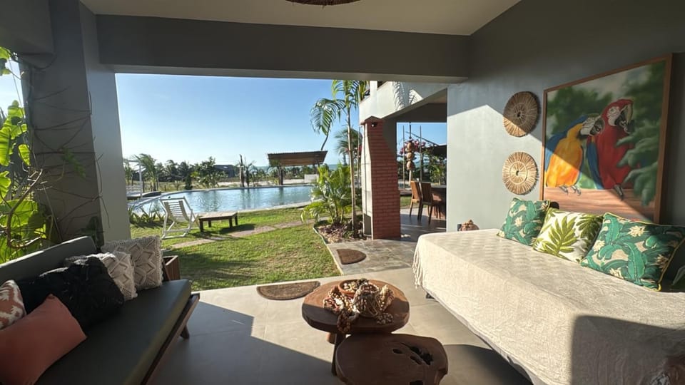 Patio, Spring, Day, Natural landscape, Garden, View (from property/room), Balcony/Terrace, Living room, Seating area, Dining area, Garden view, Lake view, Pool view, River view, Swimming pool