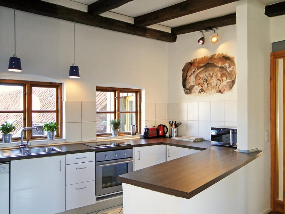 Kitchen or kitchenette, stove