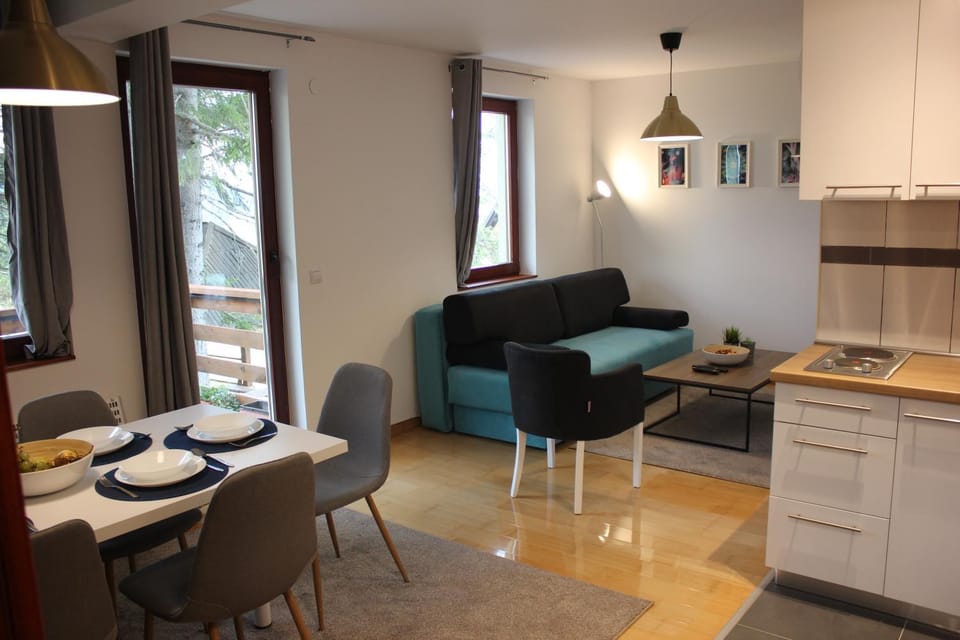 Property building, Bed, Living room, Dining area