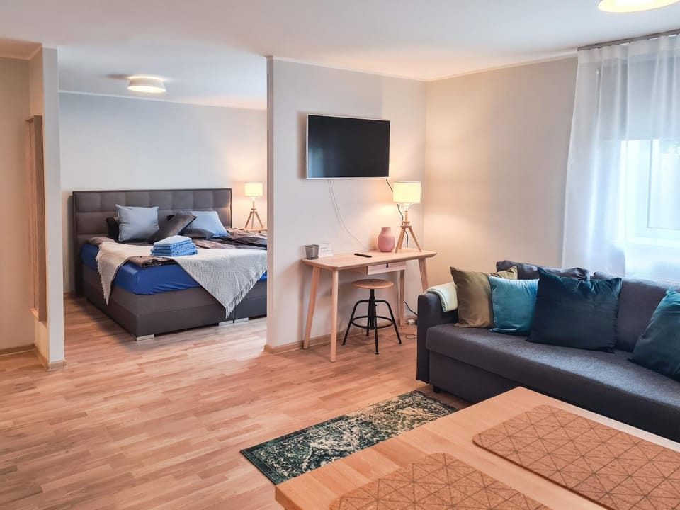 Communal lounge/ TV room, Bed, TV and multimedia, Living room, Photo of the whole room, Seating area, Bedroom