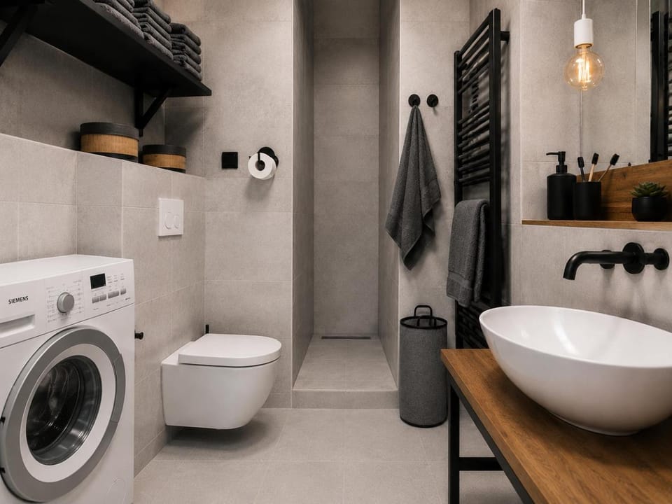 Shower, Toilet, Bathroom, towels, washing machine