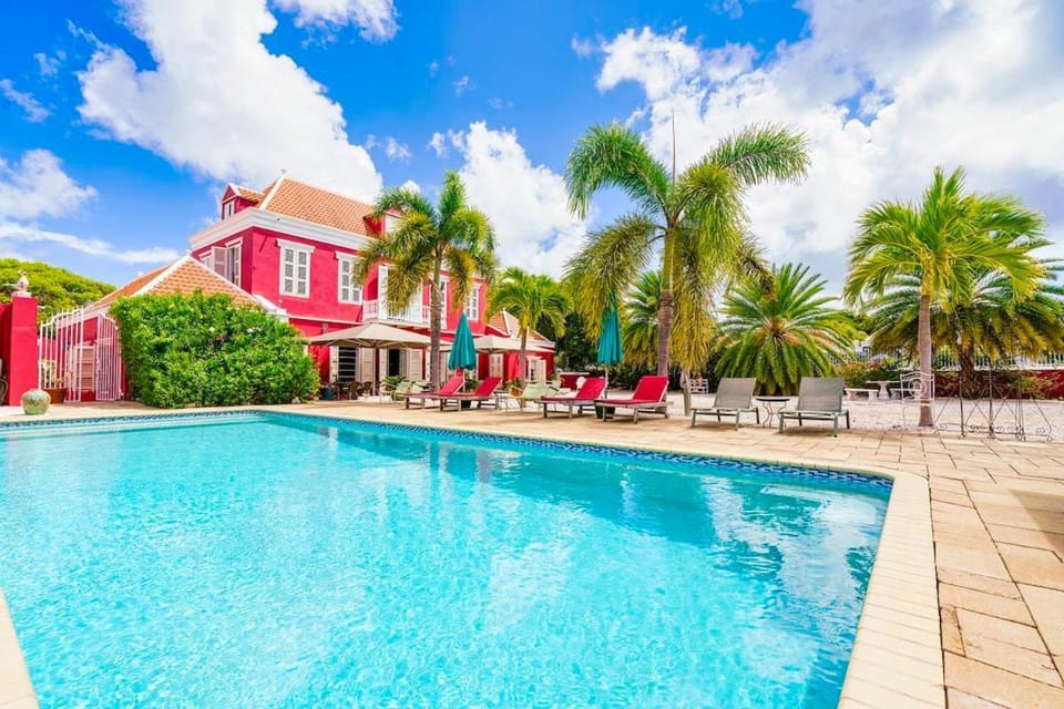 Property building, Pool view, Swimming pool, sunbed