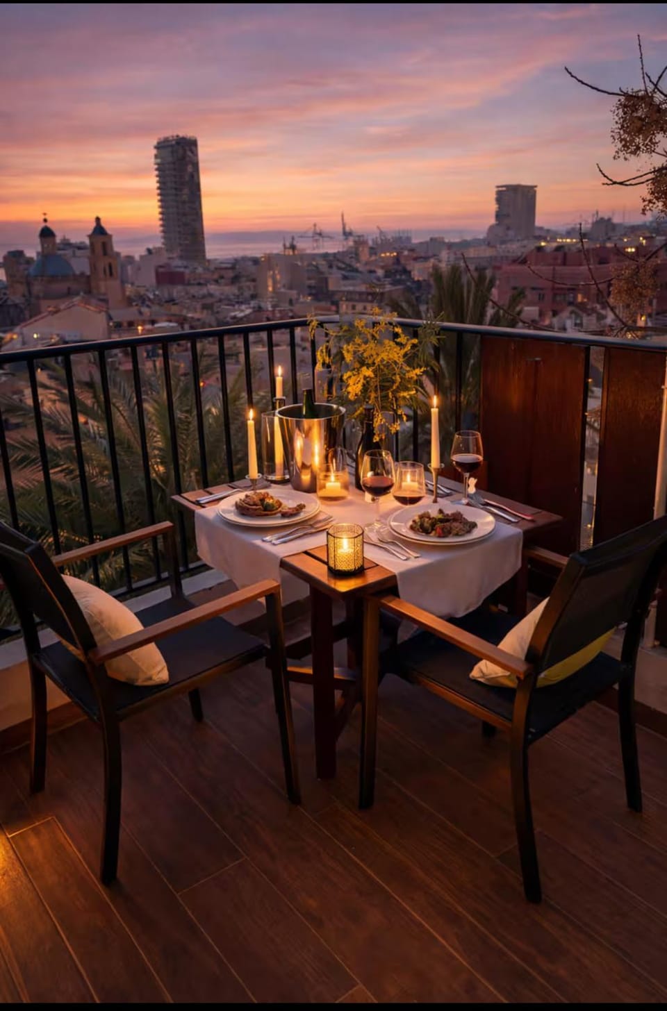 Night, View (from property/room), Balcony/Terrace, City view, City view, Sea view, Sea view, Dinner, Sunset, Quiet street view