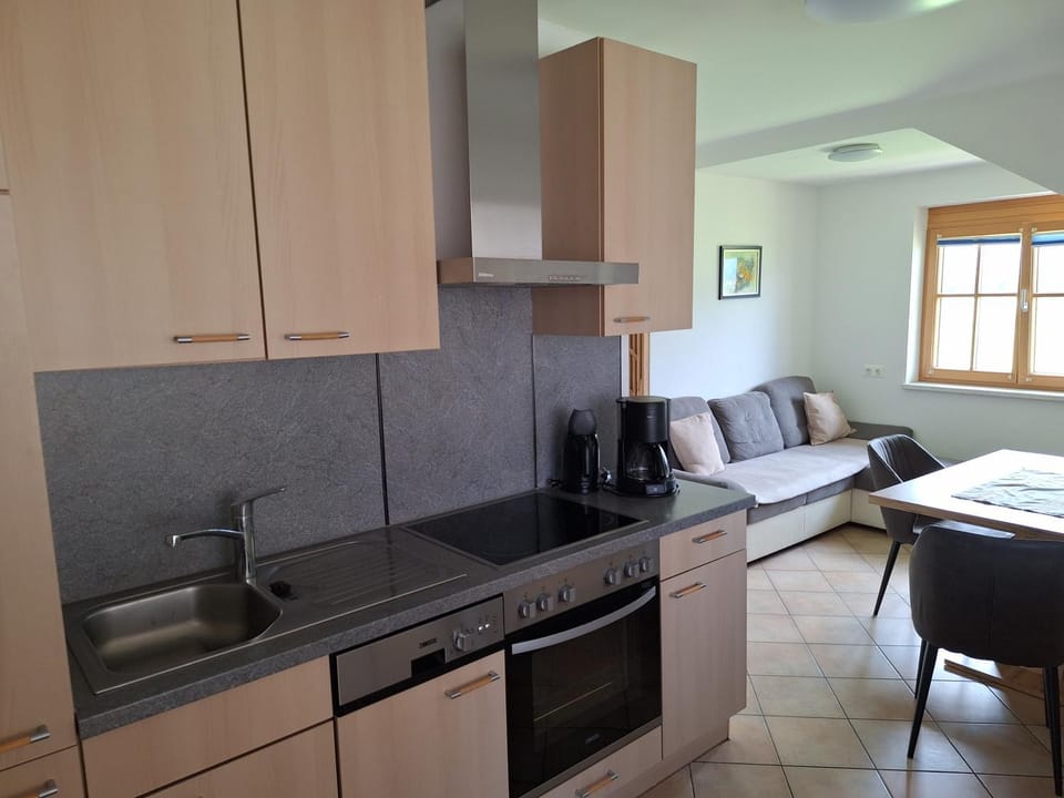 Kitchen or kitchenette, Living room, Seating area, Dining area