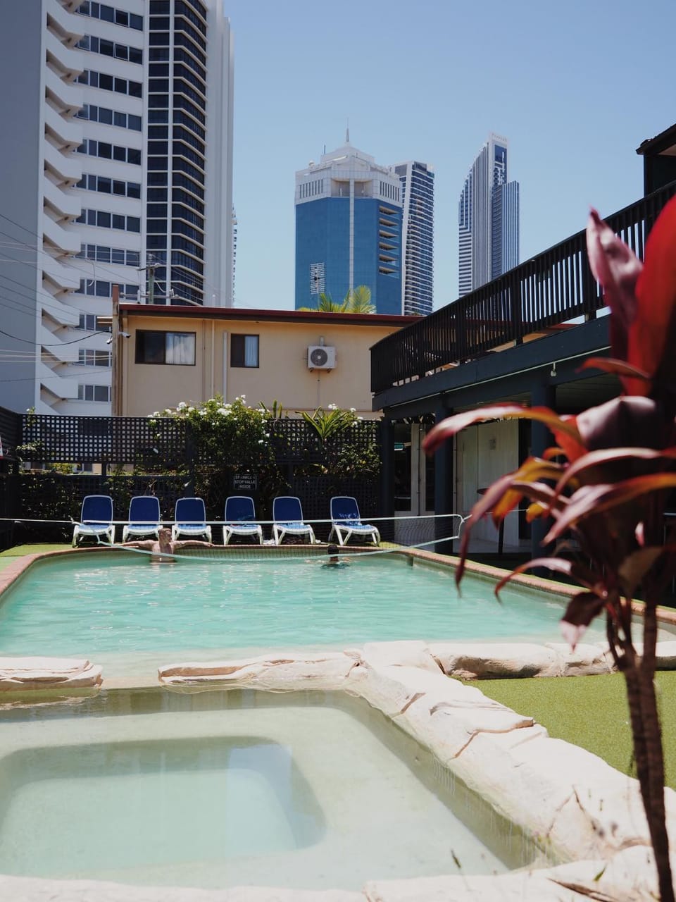 Property building, Pool view, Swimming pool, sunbed