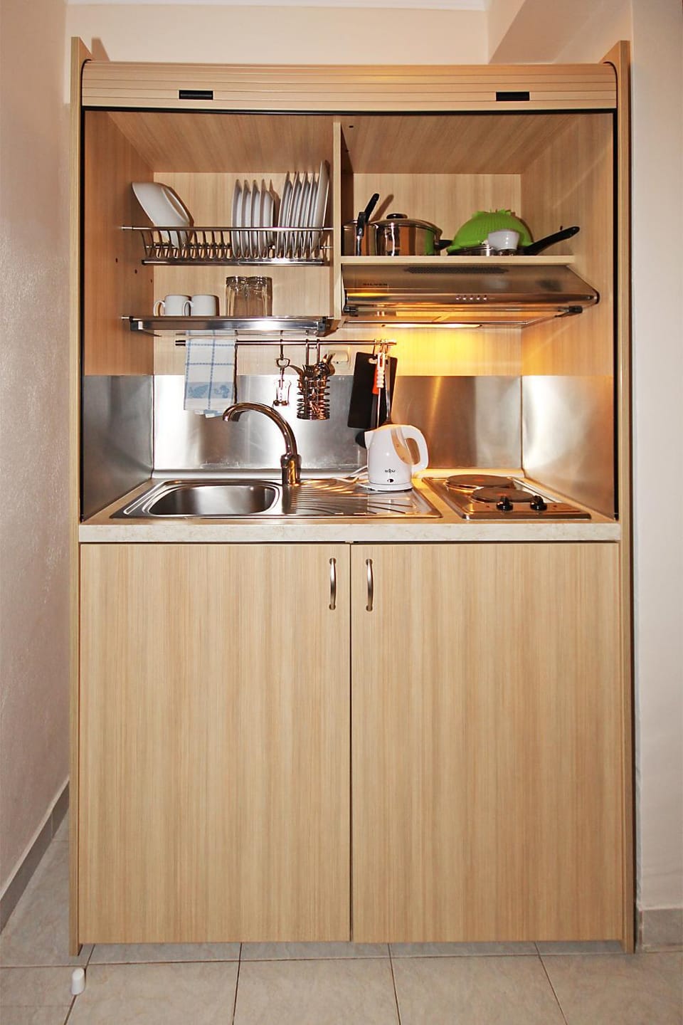 Kitchen or kitchenette, stove