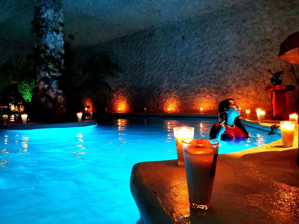 Night, Pool view, Swimming pool