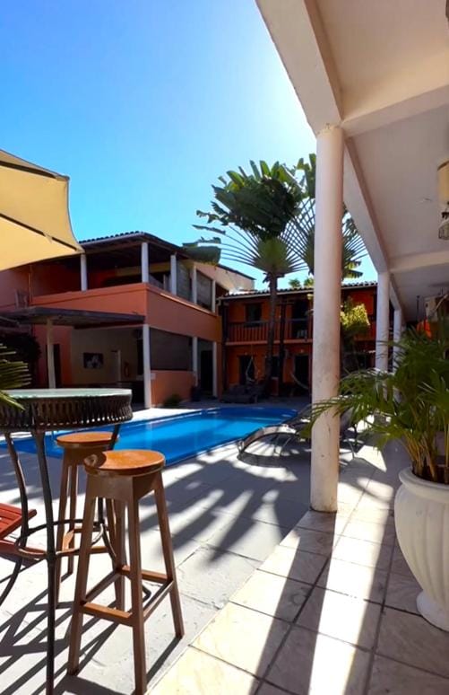 Swimming pool, sunbed