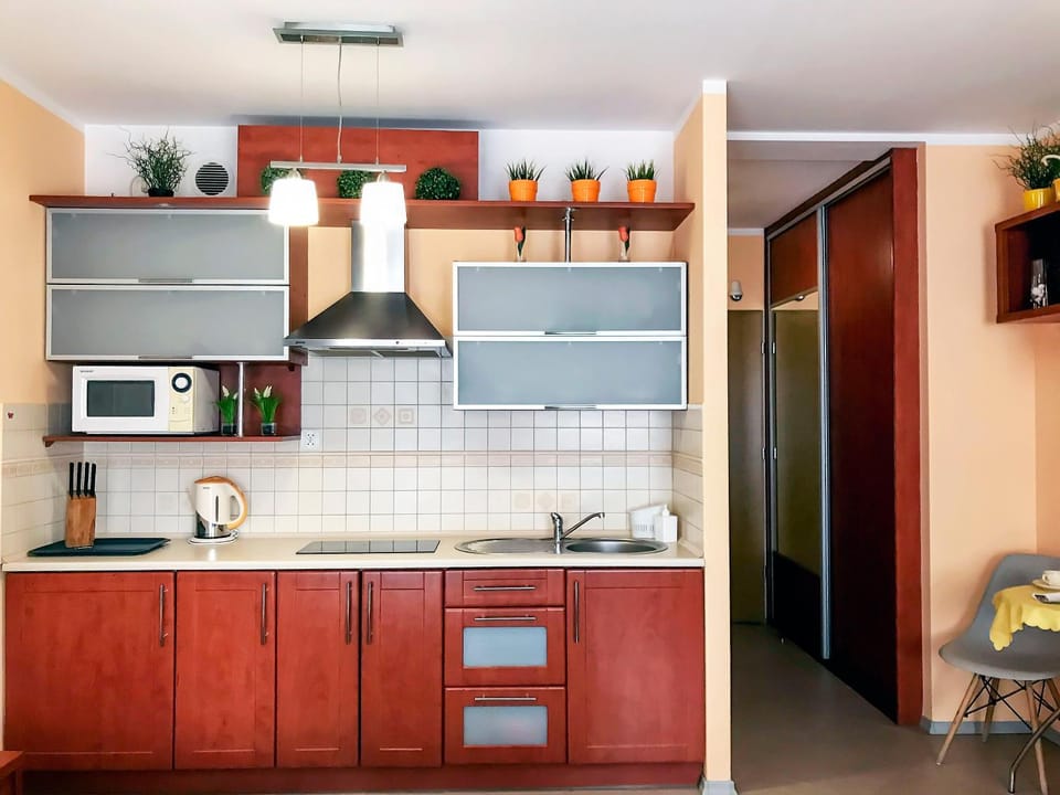 Kitchen or kitchenette, stove
