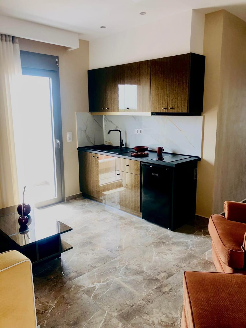 Kitchen or kitchenette, stove