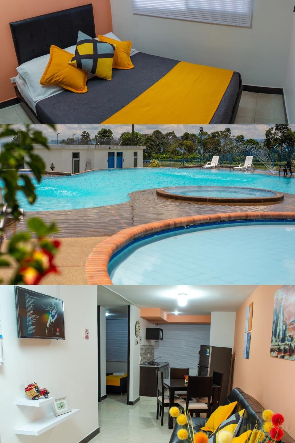 Bed, Living room, Swimming pool