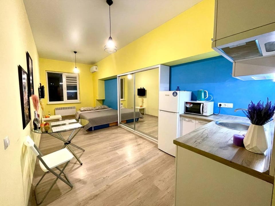 Bed, TV and multimedia, Kitchen or kitchenette, Photo of the whole room, Dining area