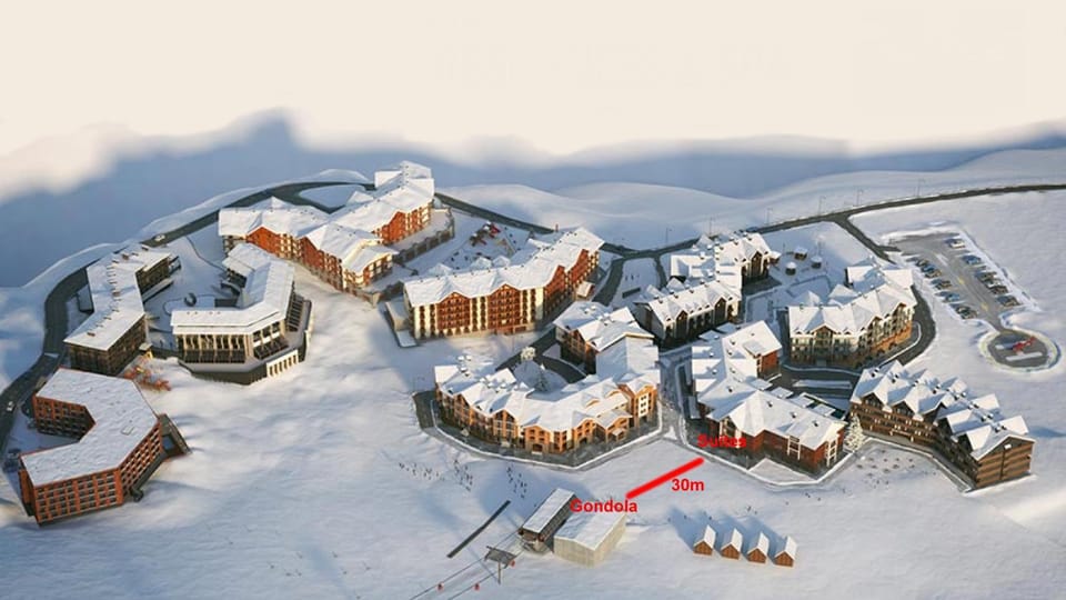 Neighbourhood, Bird's eye view, Winter, Skiing, City view