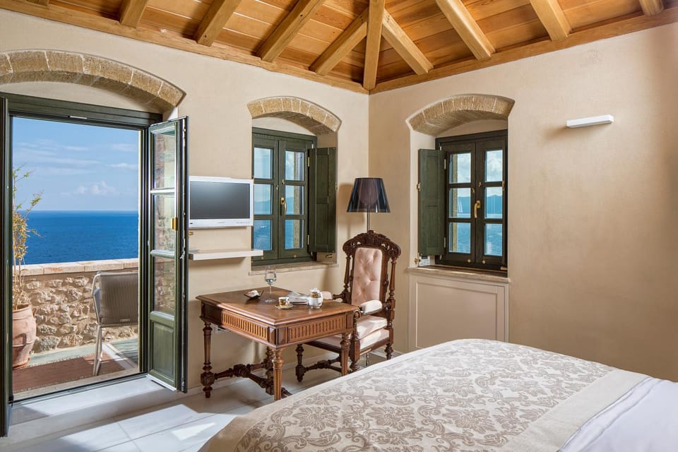 Bed, Decorative detail, Bedroom, Sea view