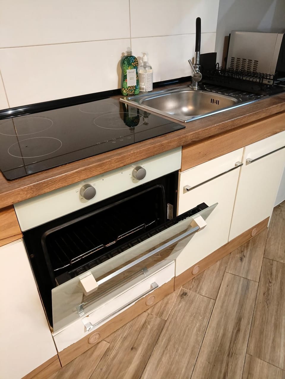 Kitchen or kitchenette, stove