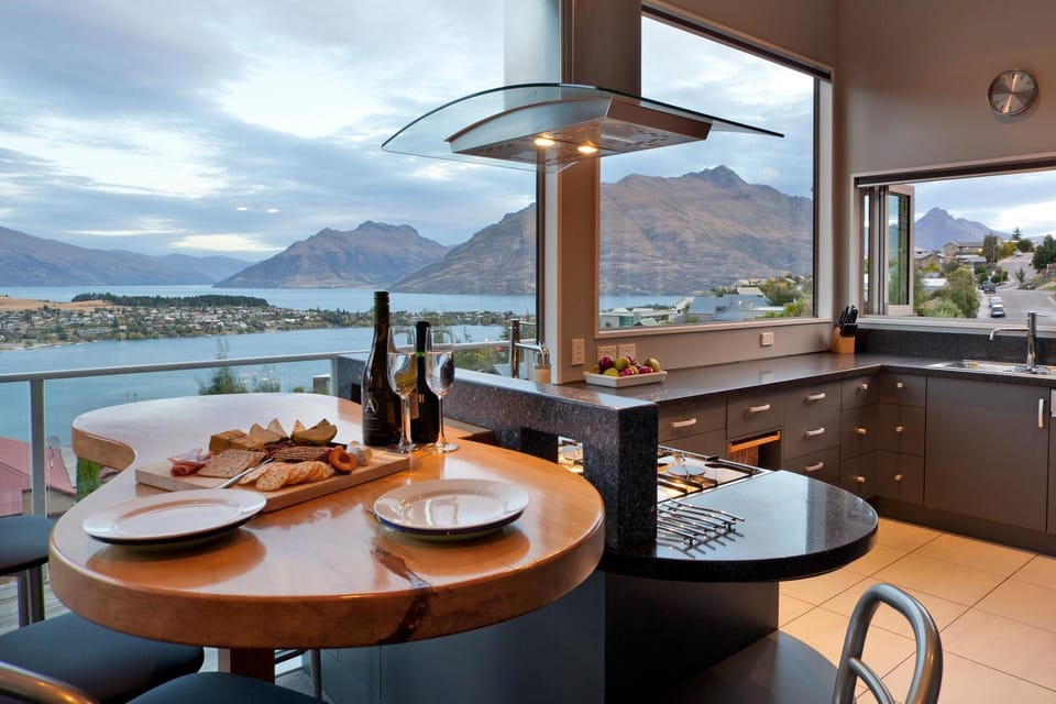Kitchen or kitchenette, Mountain view, Sunset