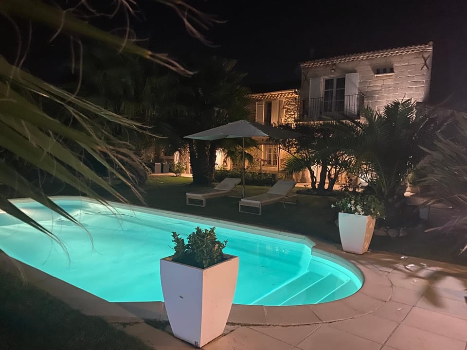 Property building, Night, Swimming pool