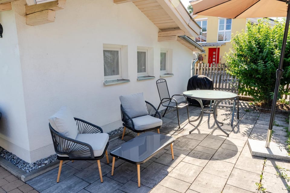 Property building, BBQ facilities, Seating area
