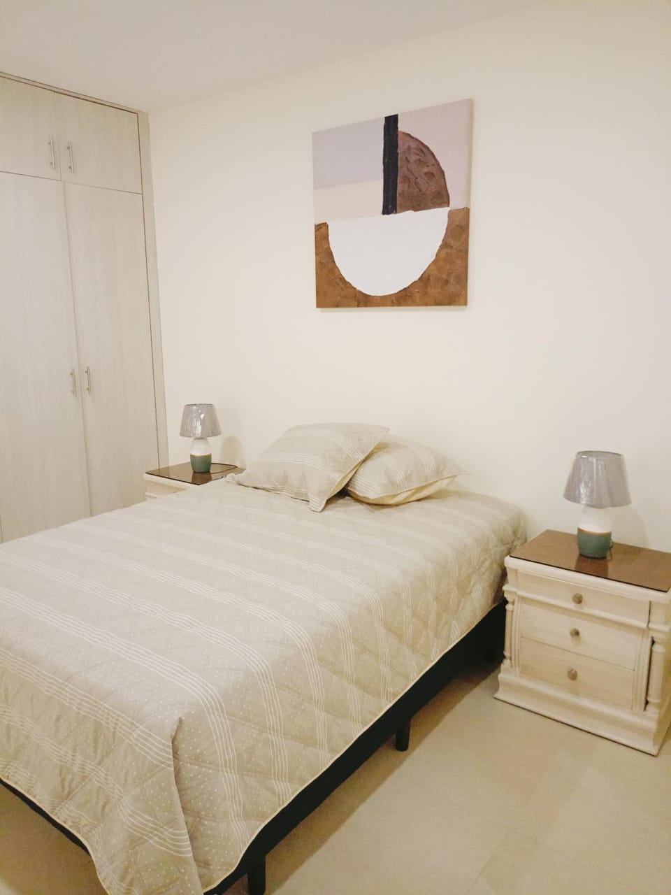 Bed, wardrobe
