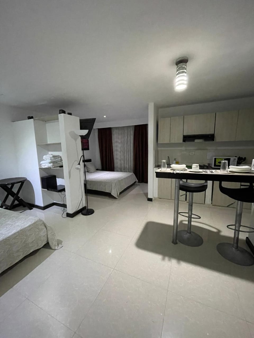 Bed, Kitchen or kitchenette, Living room, Photo of the whole room, Bedroom