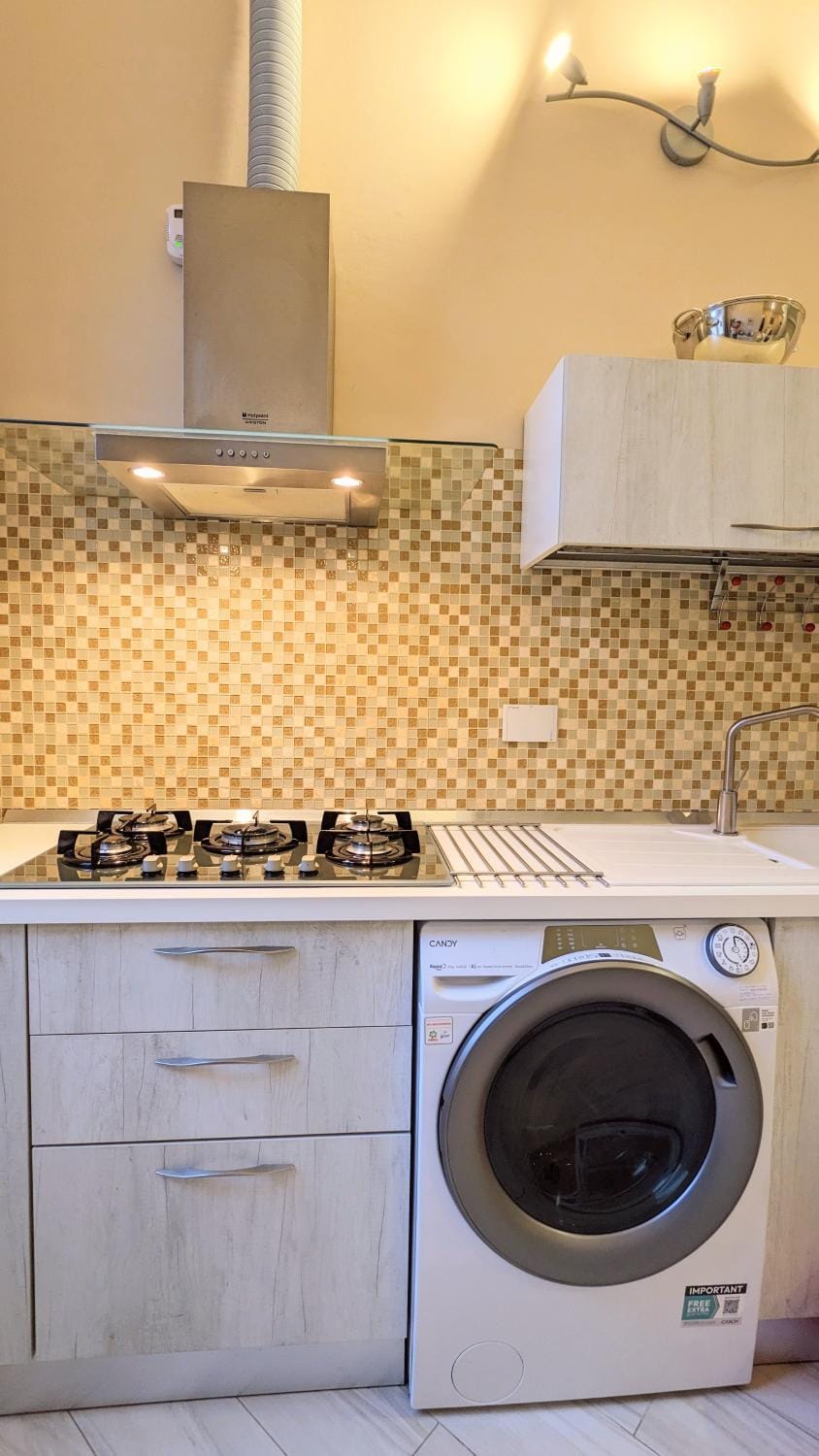 Kitchen or kitchenette, stove