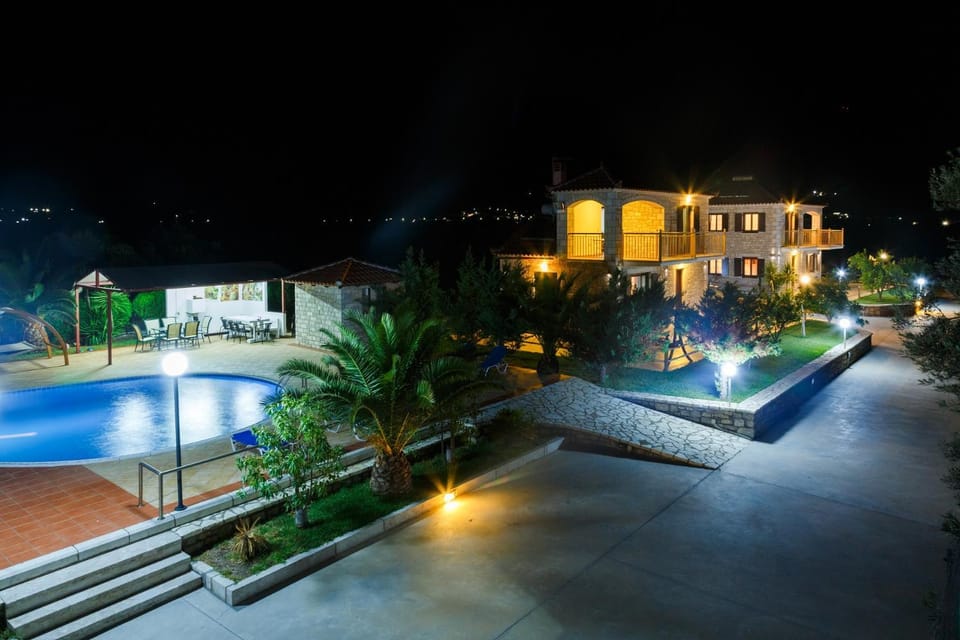 Property building, Night, Garden, Garden view, Pool view, Swimming pool