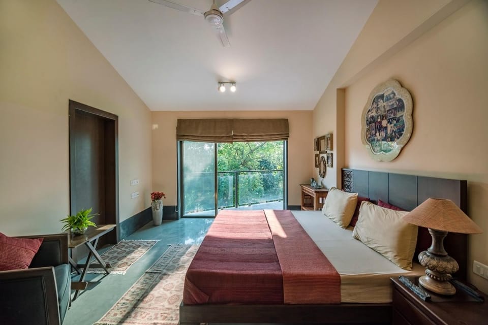 Bed, Balcony/Terrace, Photo of the whole room, Bedroom, Garden view, fireplace