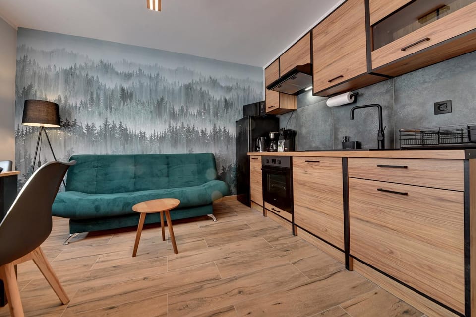 Kitchen or kitchenette, Living room, Seating area, stove