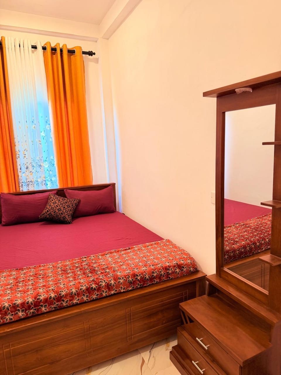 Bed, wardrobe