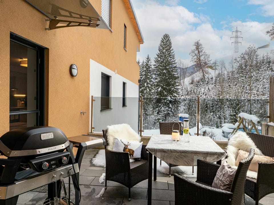 Property building, Natural landscape, Winter, View (from property/room), Balcony/Terrace, Seating area, Mountain view
