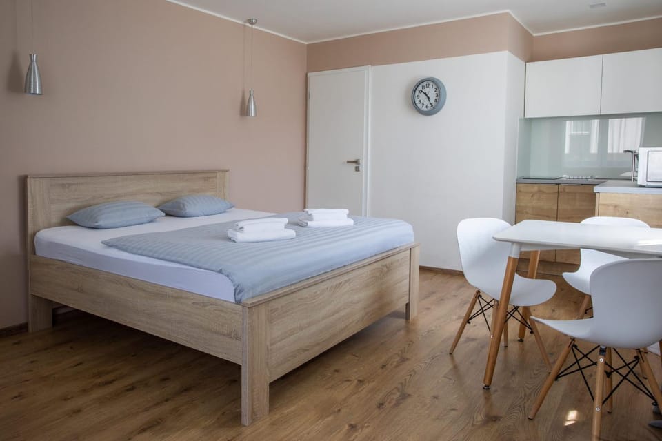 Bed, Kitchen or kitchenette, Living room, Seating area, Dining area, Bedroom