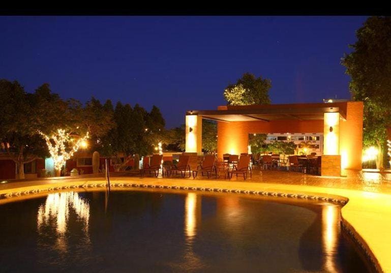 Patio, Night, Swimming pool
