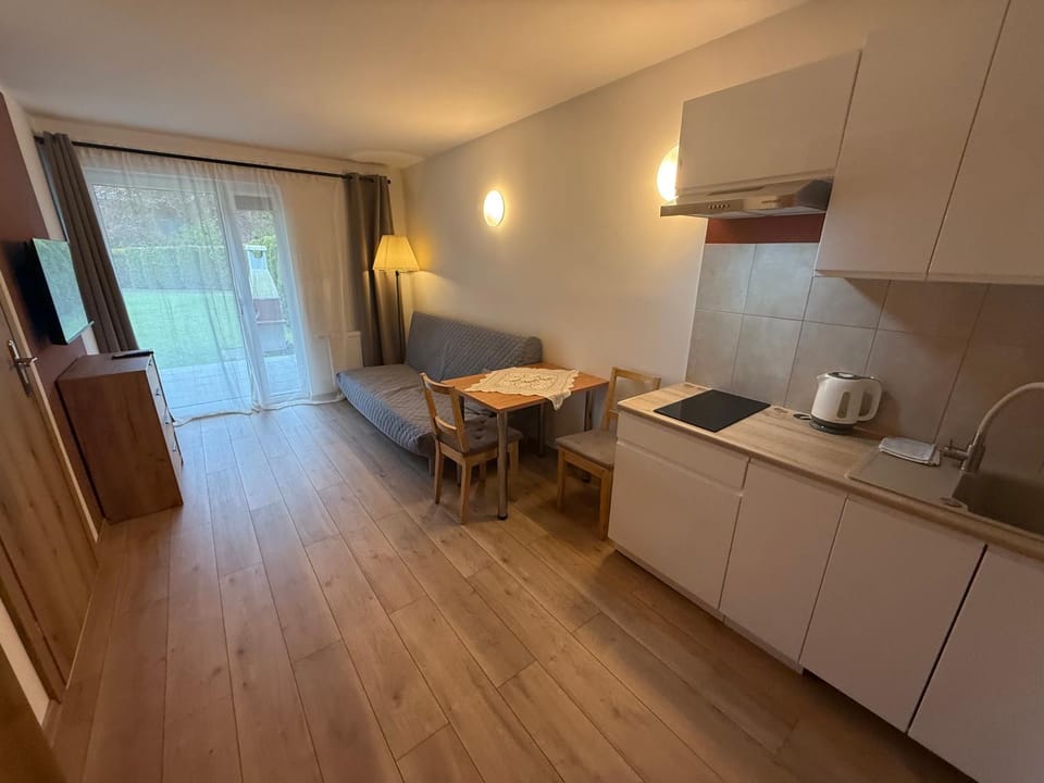 Kitchen or kitchenette, stove