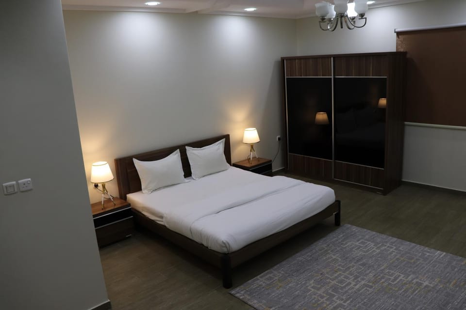 Bed, wardrobe